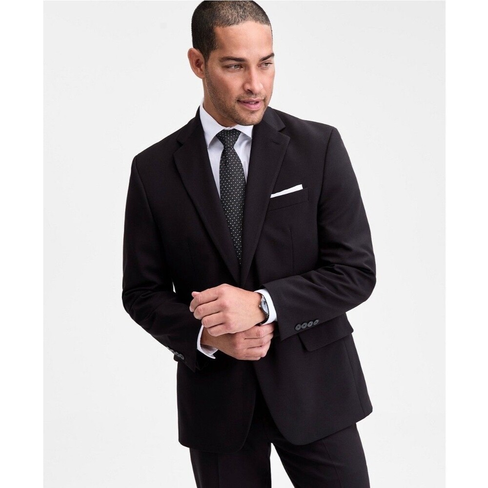 $360 NEW TALLIA Mens 50R Solid Black Soft Stretch Blazer Sport Coat Suit Jacket